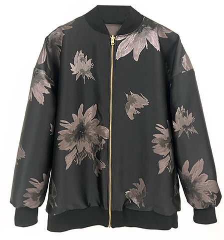 CAPTAIN X MAGNOLIA PRINTED REVERSIBLE BOMBER JACKET - BLACK & PEWTER
