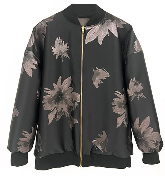 CAPTAIN X MAGNOLIA PRINTED REVERSIBLE BOMBER JACKET - BLACK & PEWTER