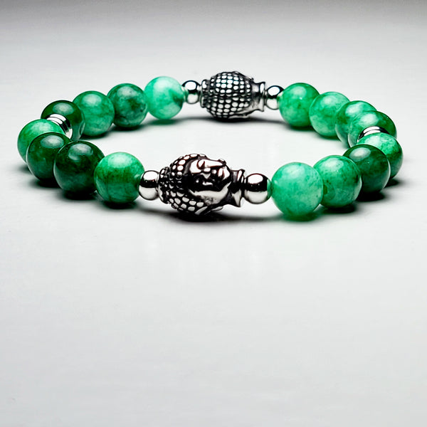 LEONARD BUDDAH HEAD AND GREEN JADE BRACELET