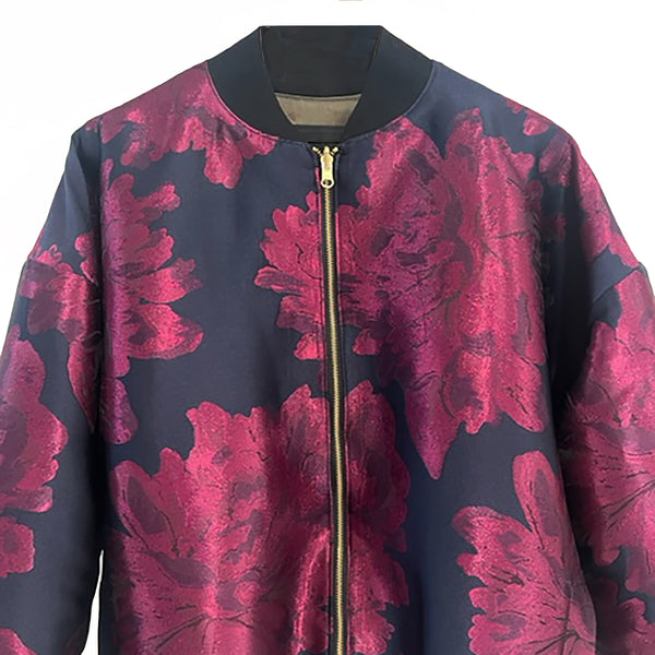 CAPTAIN X PEONY PRINTED REVERSIBLE BOMBER JACKET - PINK & DARK BLUE